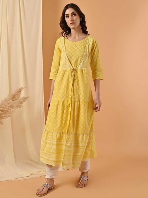 rangita yellow printed flared kurta