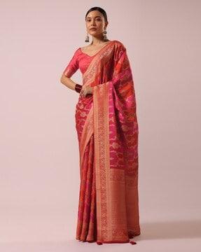 rangkat saree with floral woven motifs