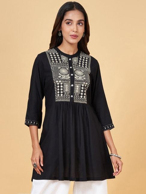 rangmanch by pantaloons black embroidered tunic