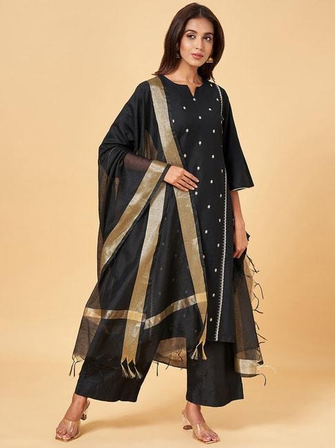 rangmanch by pantaloons black woven pattern dupatta