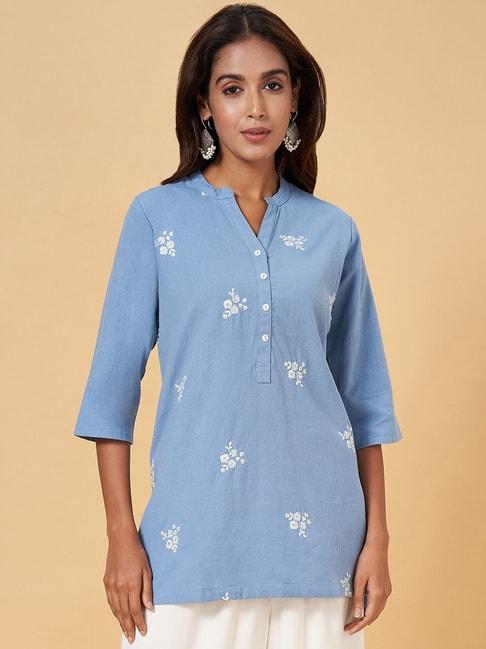 rangmanch by pantaloons blue embroidered tunic