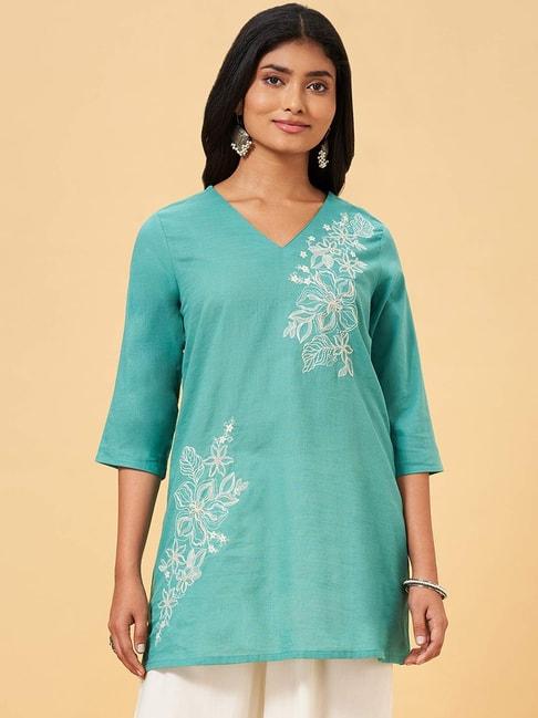 rangmanch by pantaloons blue embroidered tunic