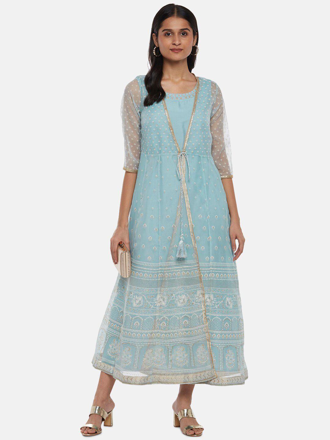 rangmanch by pantaloons blue net ethnic a-line maxi dress