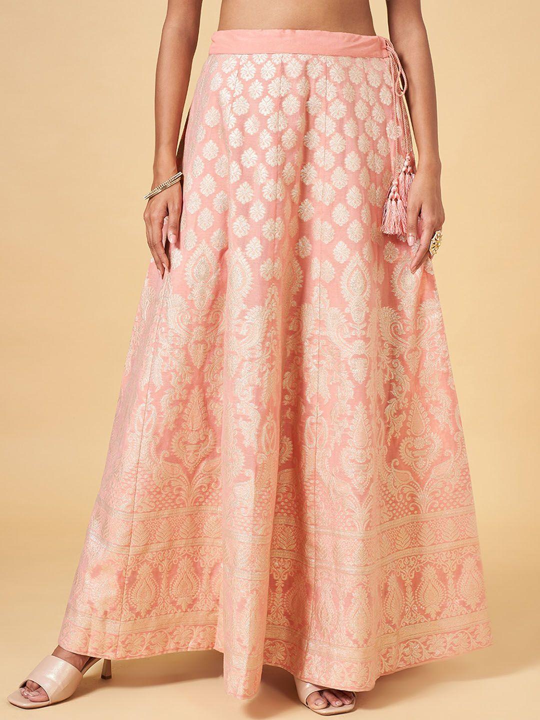 rangmanch by pantaloons ethnic motifs woven design flared maxi skirt