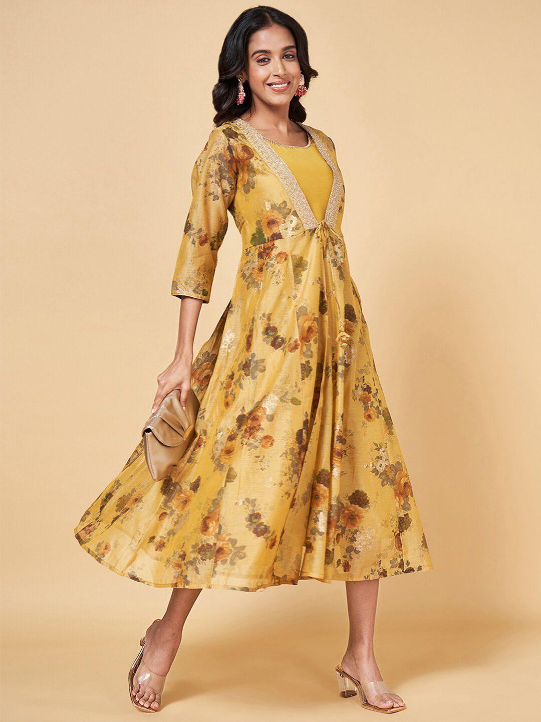 rangmanch by pantaloons floral printed embellished a-line midi ethnic dress
