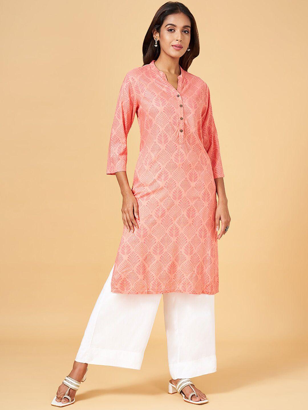 rangmanch by pantaloons floral printed mandarin collar kurta