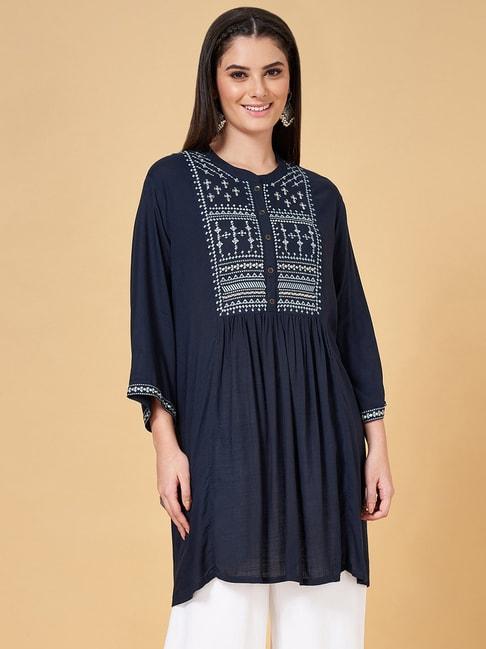rangmanch by pantaloons navy embroidered tunic