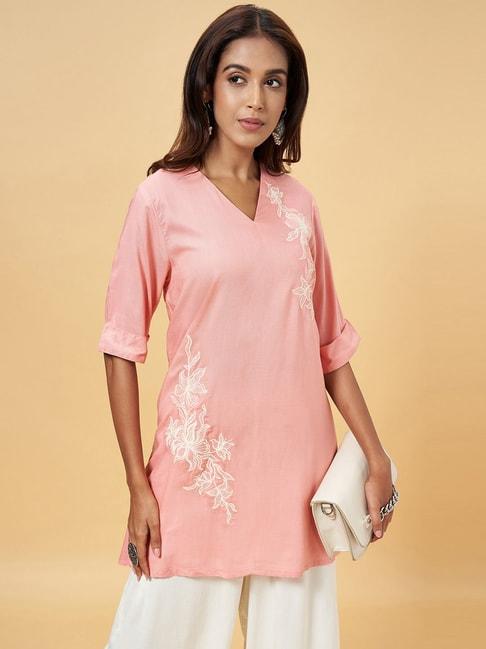 rangmanch by pantaloons pink embroidered tunic