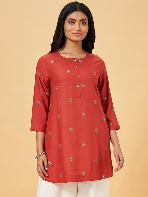 rangmanch by pantaloons rust embroidered tunic