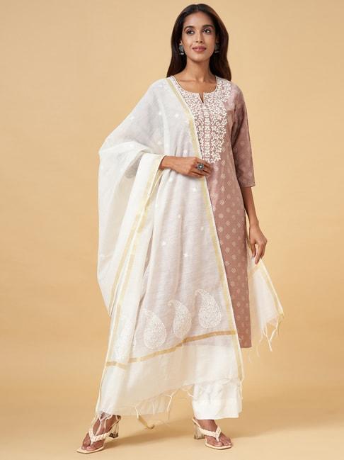 rangmanch by pantaloons white embroidered dupatta
