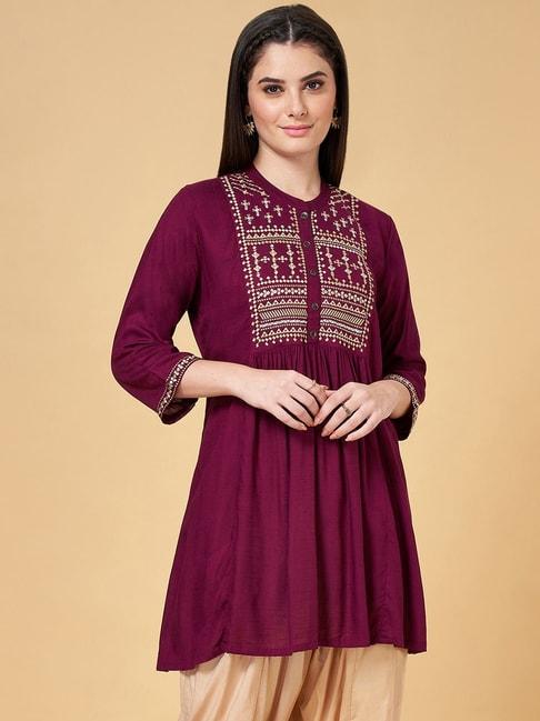 rangmanch by pantaloons wine embroidered tunic