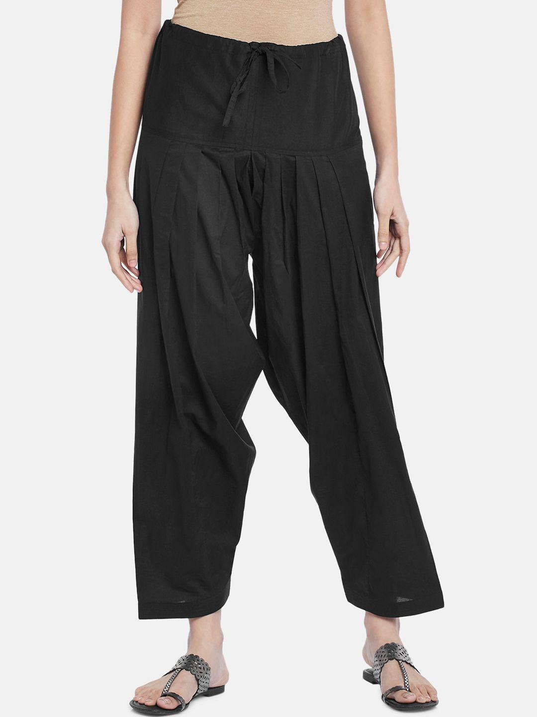 rangmanch by pantaloons women black solid pure cotton loose-fit salwar