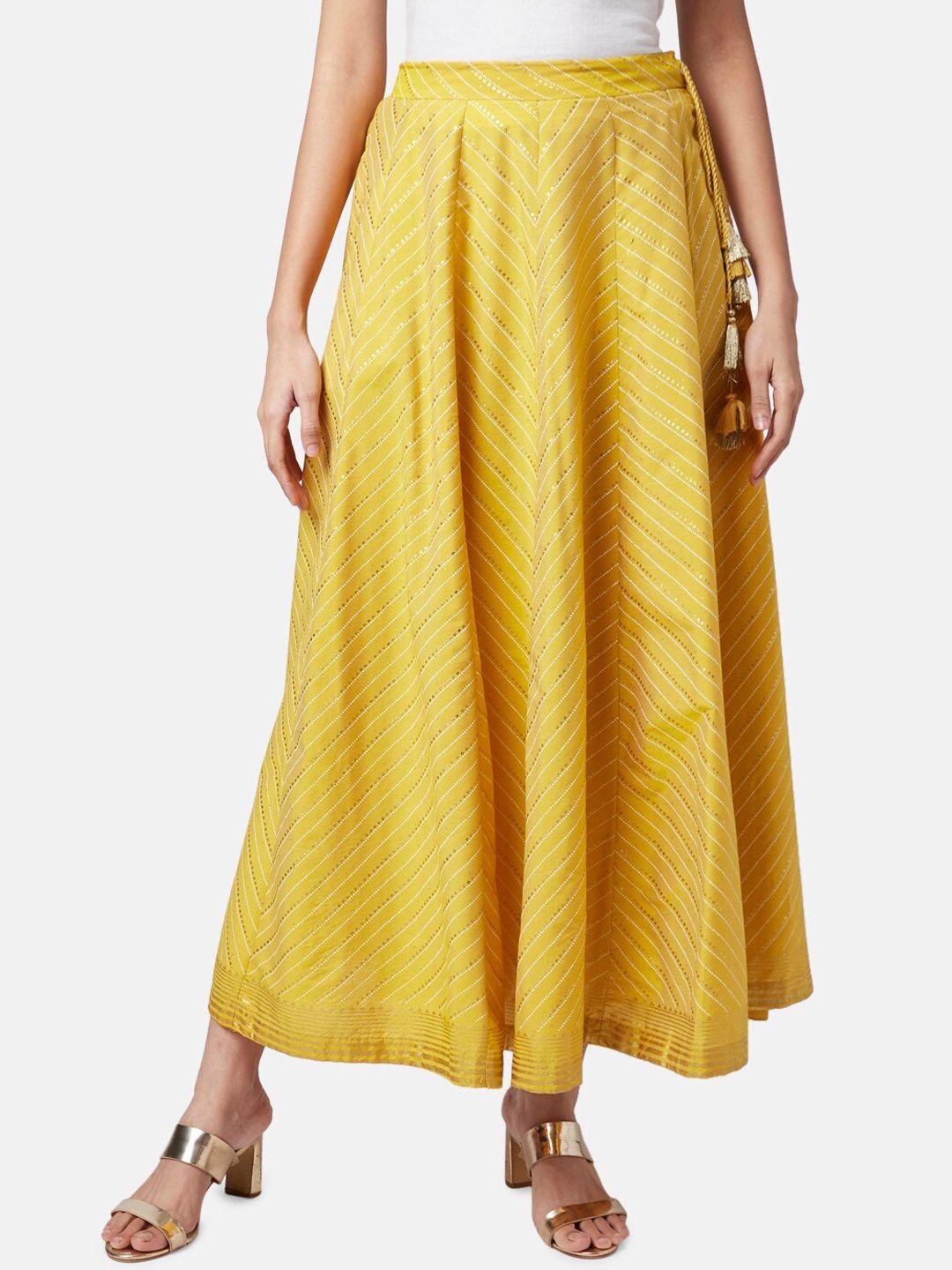 rangmanch by pantaloons women mustard yellow printed maxi skirts