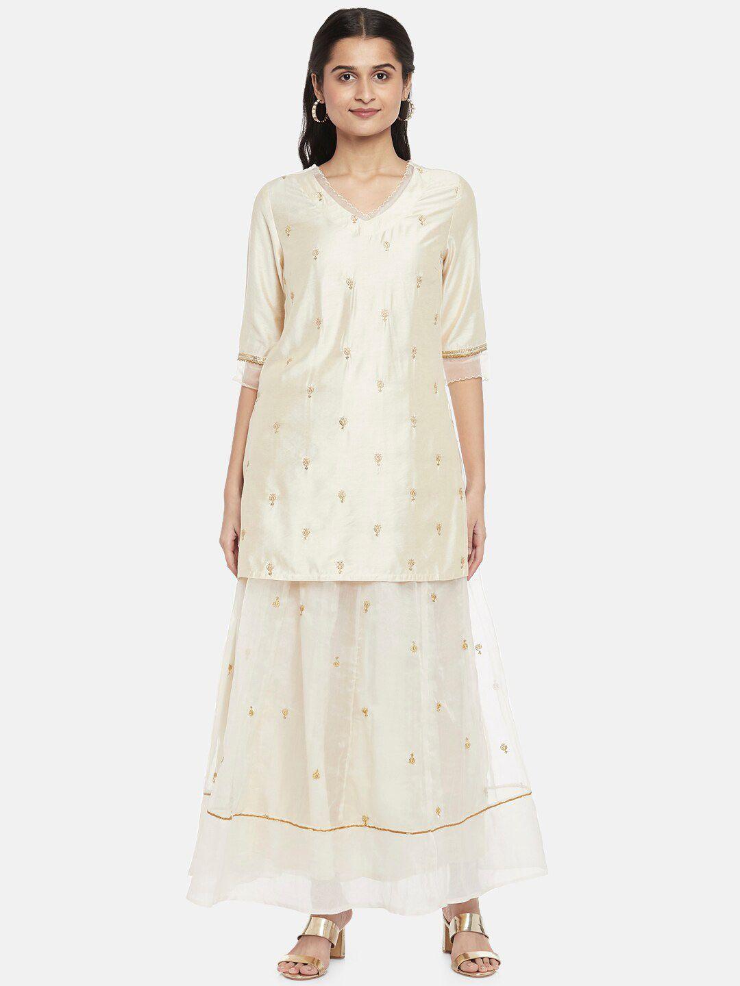 rangmanch by pantaloons women off white regular kurti with skirt & with dupatta