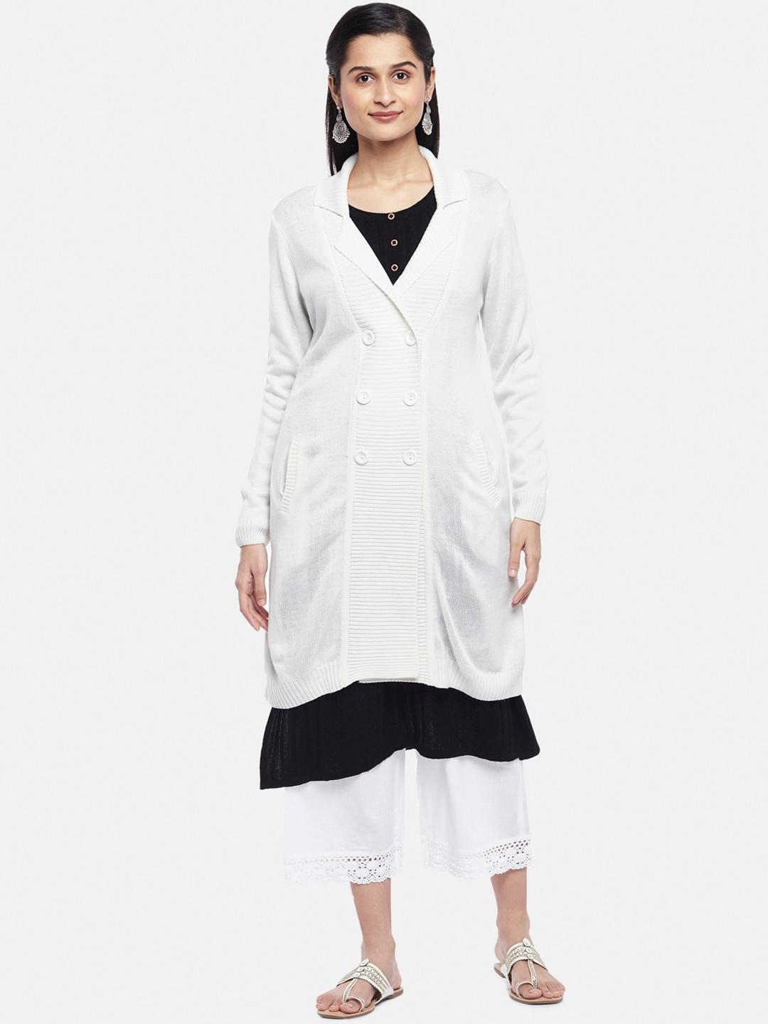 rangmanch by pantaloons women white solid double-breasted overcoat