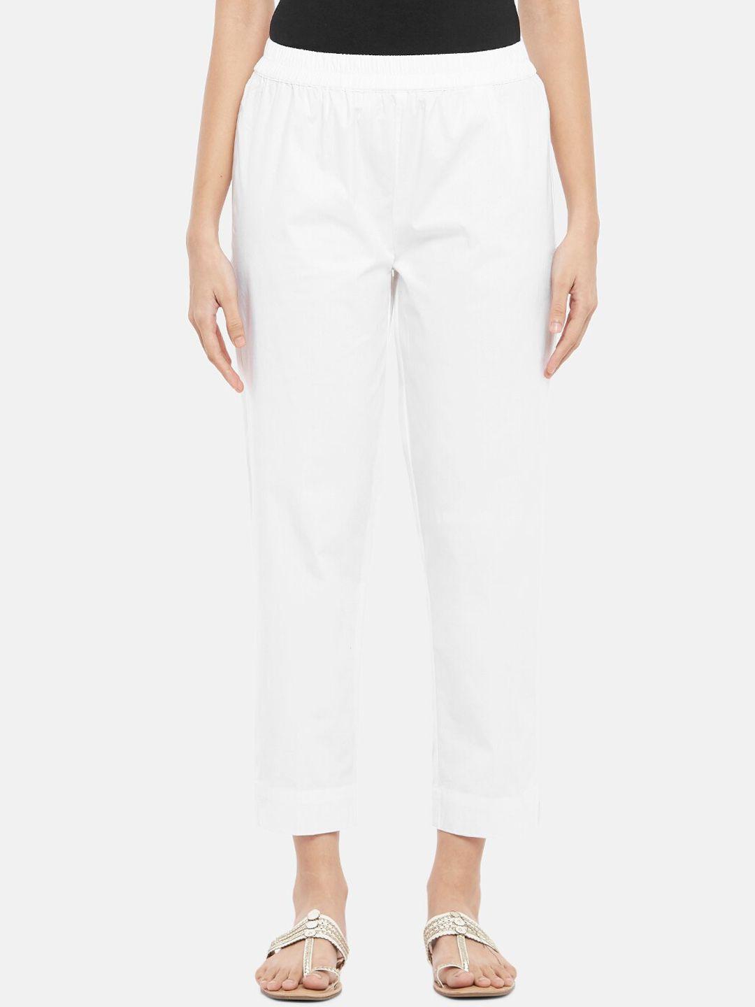 rangmanch by pantaloons women white solid trousers