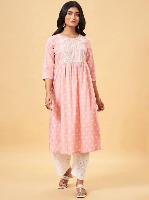 rangmanch by pantaloons baby pink embroidered a line kurta