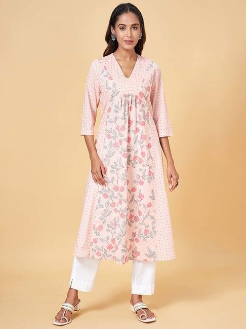 rangmanch by pantaloons baby pink floral print a line kurta