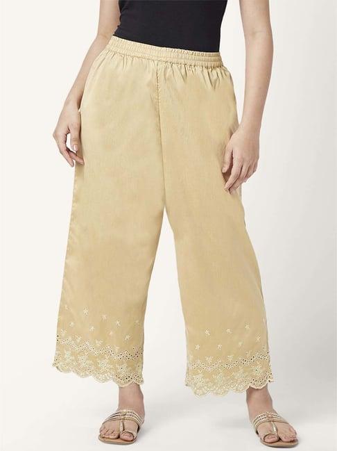 rangmanch by pantaloons beige embroidered palazzos