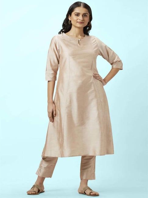 rangmanch by pantaloons beige kurta pant set with dupatta