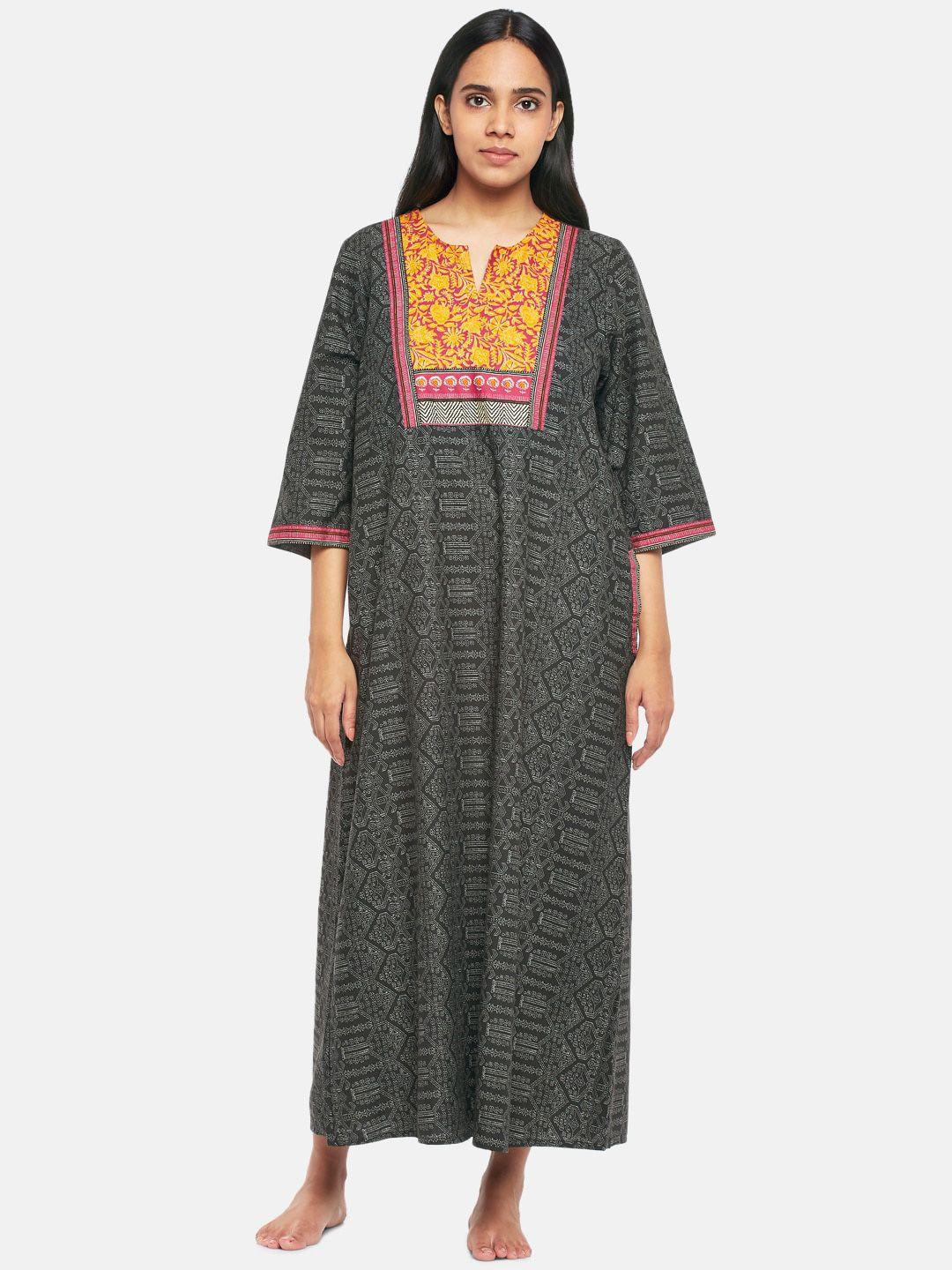 rangmanch by pantaloons black printed maxi nightdress