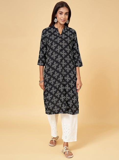 rangmanch by pantaloons black printed straight kurta