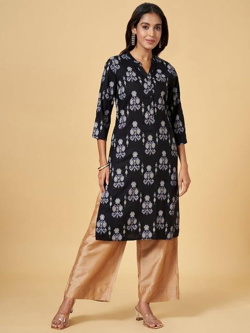 rangmanch by pantaloons black printed straight kurta