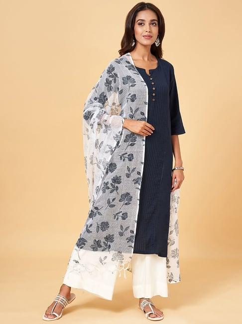 rangmanch by pantaloons blue cotton woven pattern dupatta