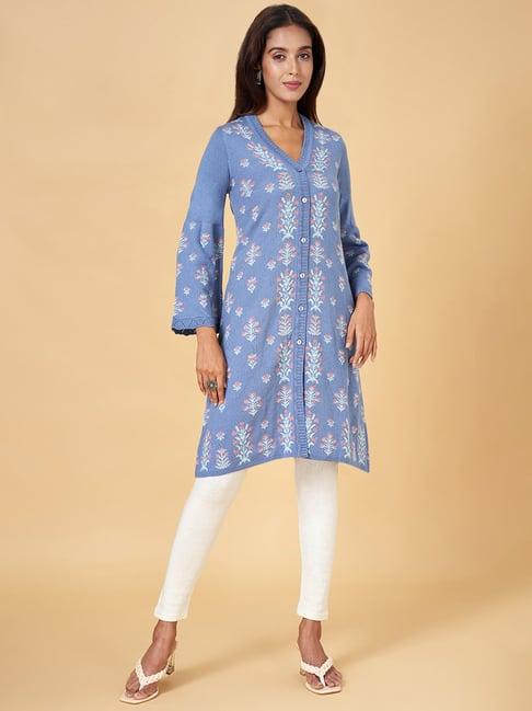 rangmanch by pantaloons blue printed long cardigan