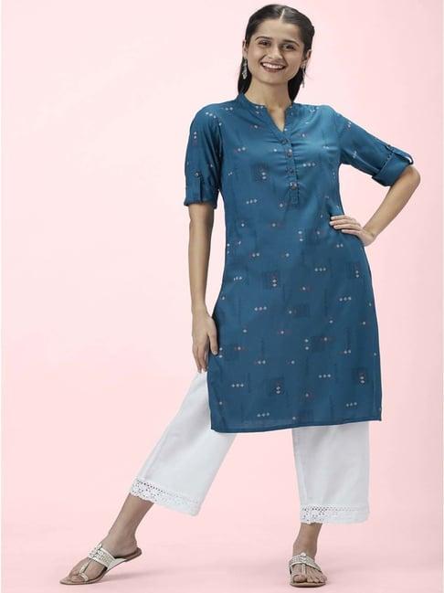 rangmanch by pantaloons blue printed straight kurta