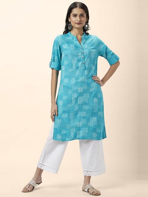 rangmanch by pantaloons blue printed straight kurta