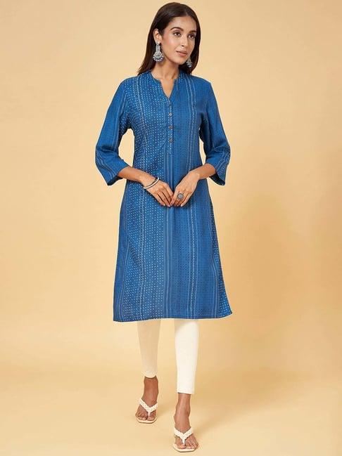 rangmanch by pantaloons blue printed straight kurta