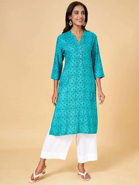 rangmanch by pantaloons blue printed straight kurta