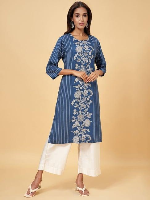 rangmanch by pantaloons blue printed straight kurta