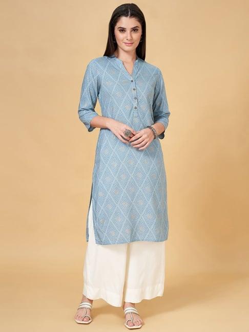 rangmanch by pantaloons blue printed straight kurta