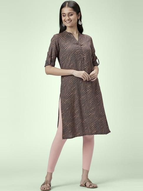 rangmanch by pantaloons brown printed straight kurta