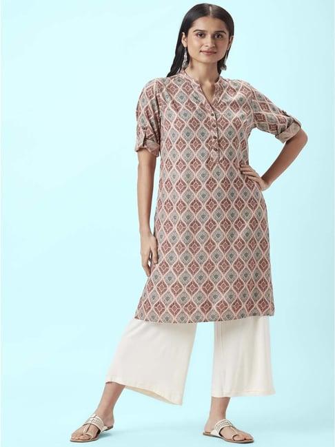 rangmanch by pantaloons brown printed straight kurta