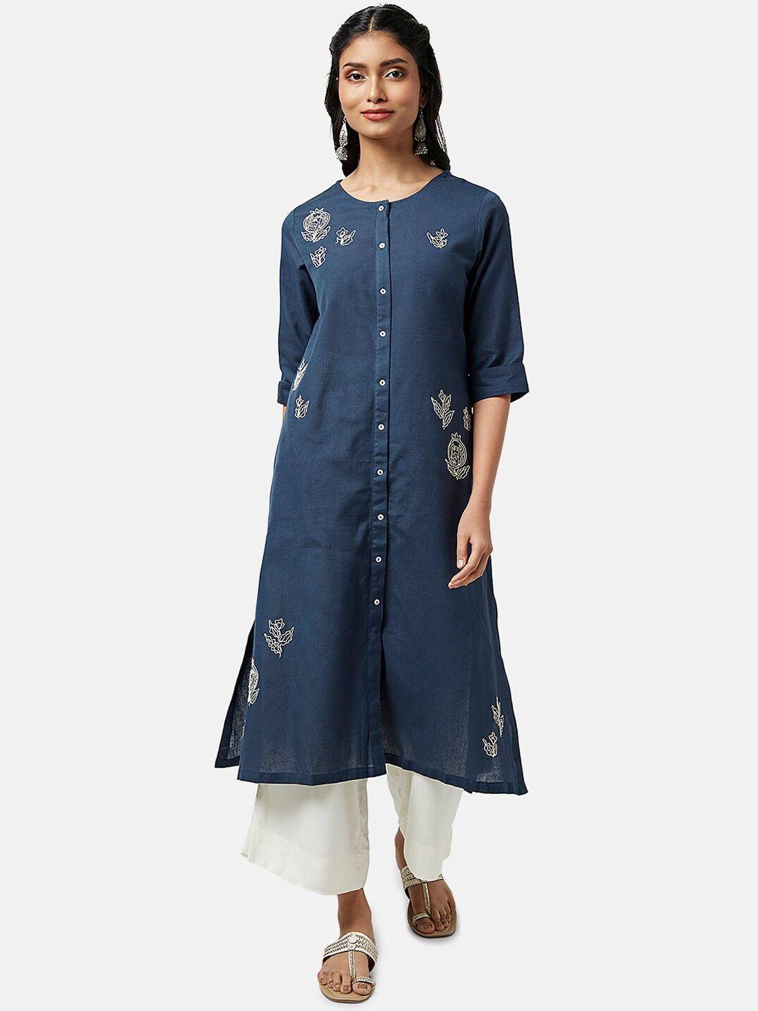 rangmanch by pantaloons button down floral embroidered a-line kurta