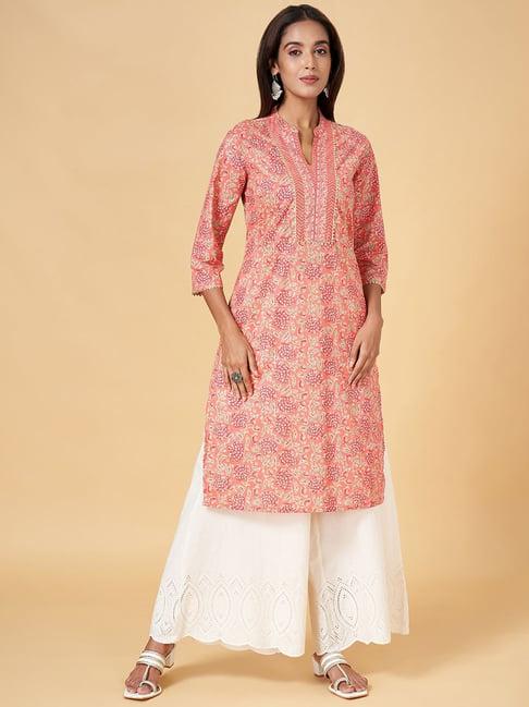 rangmanch by pantaloons coral cotton floral print straight kurta