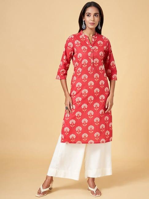 rangmanch by pantaloons coral cotton printed straight kurta