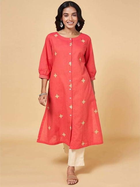 rangmanch by pantaloons coral embroidered a line kurta