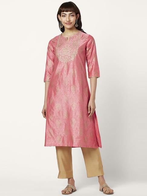 rangmanch by pantaloons coral embroidered a line kurta