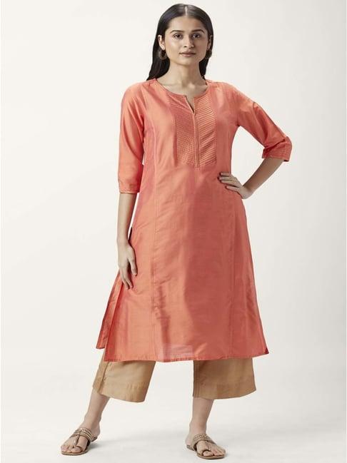 rangmanch by pantaloons coral embroidered straight kurta