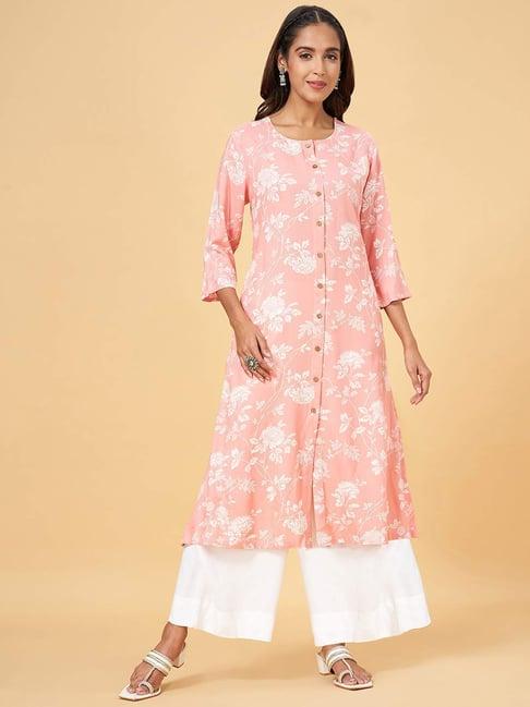 rangmanch by pantaloons coral pink floral print straight kurta