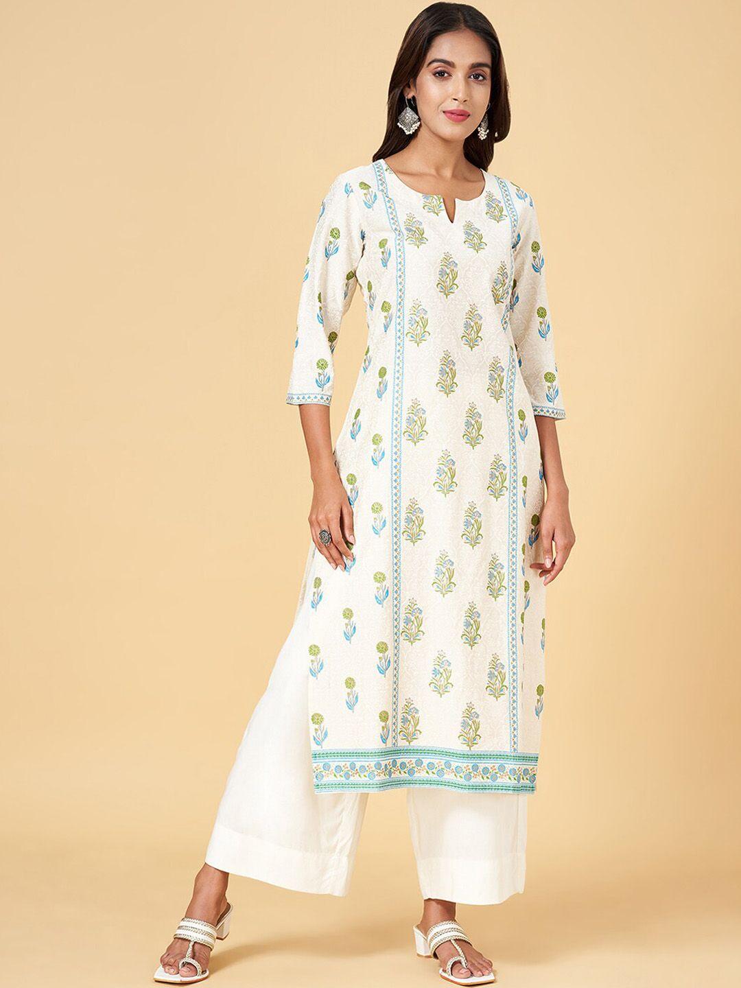 rangmanch by pantaloons ethnic motifs printed notched neck straight kurta