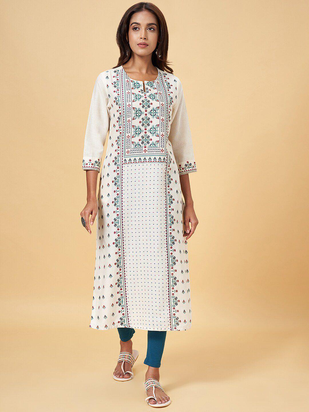 rangmanch by pantaloons floral embroidered cotton straight kurta