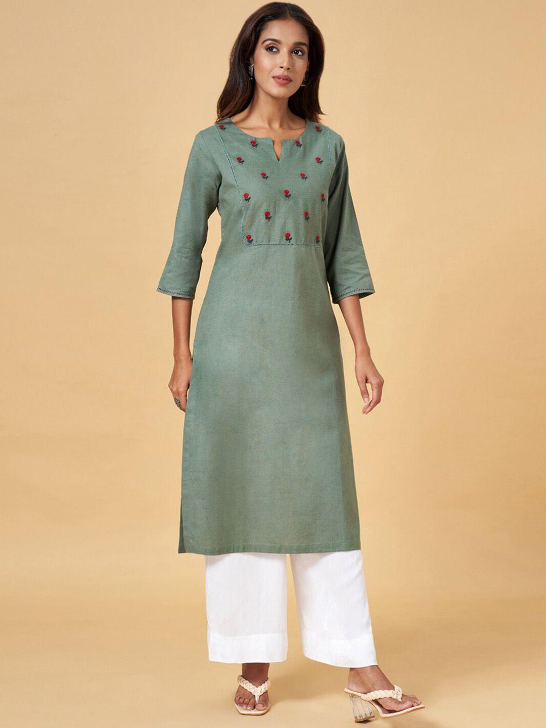 rangmanch by pantaloons floral embroidered keyhole neck a-line kurta