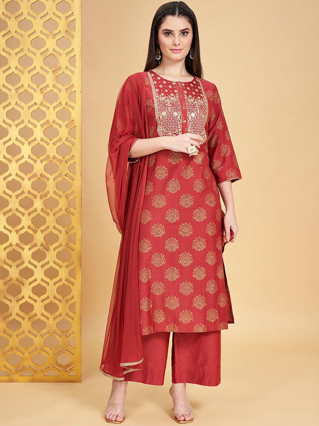 rangmanch by pantaloons floral embroidered regular kurta with palazzos & dupatta