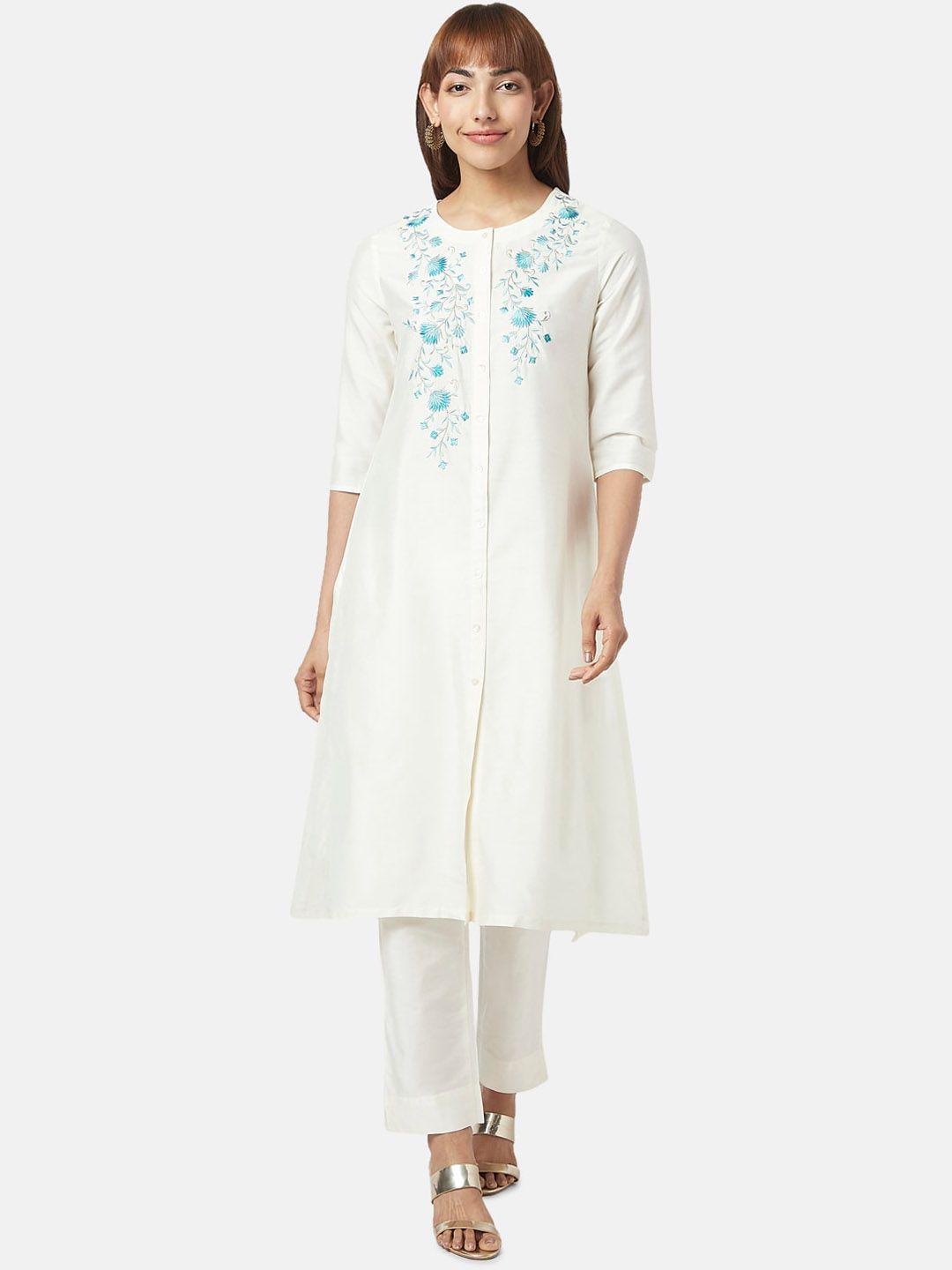 rangmanch by pantaloons floral embroidered round neck kurta with trousers & dupatta