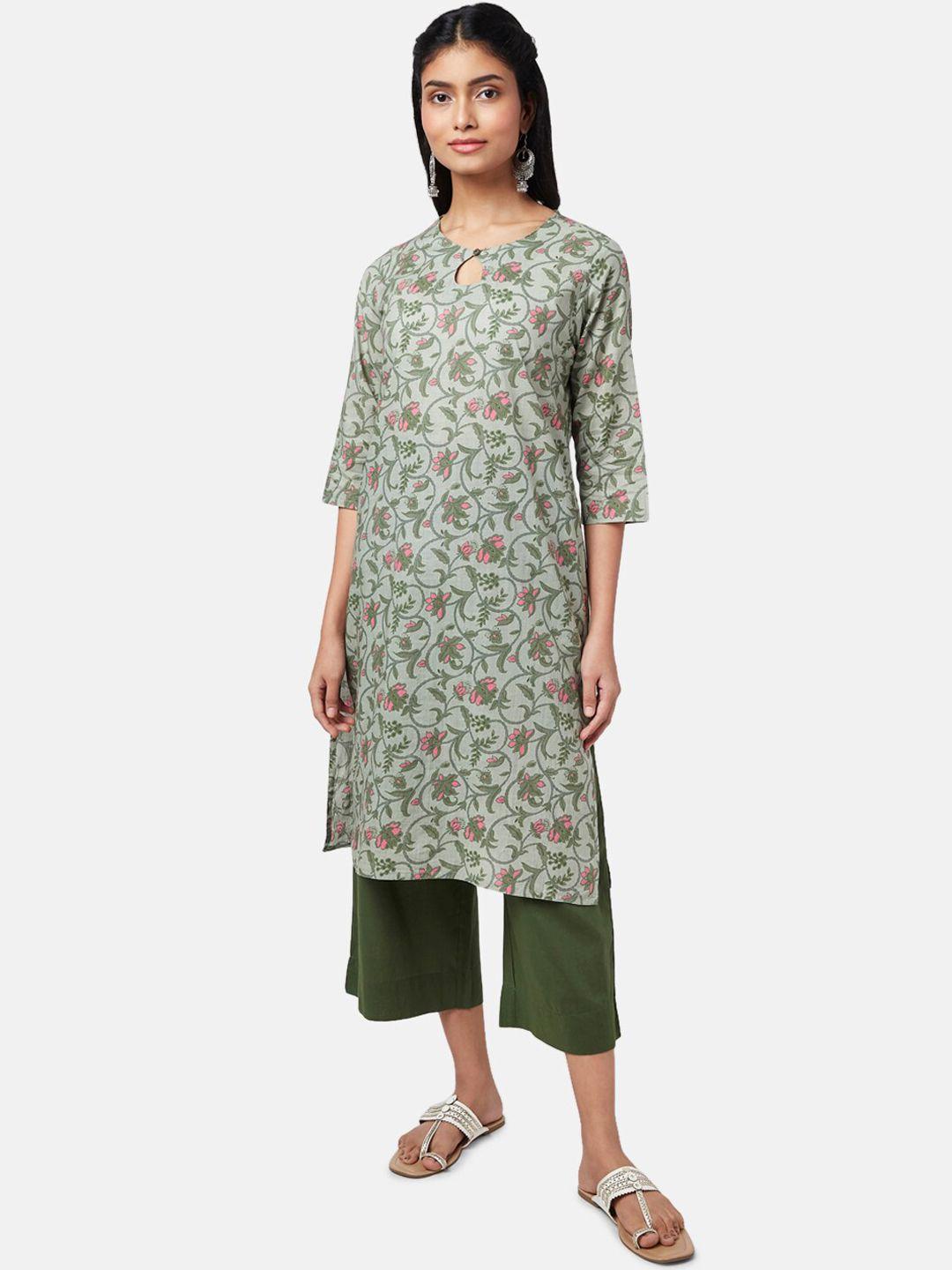 rangmanch by pantaloons floral printed keyhole neck pure cotton kurta with palazzos